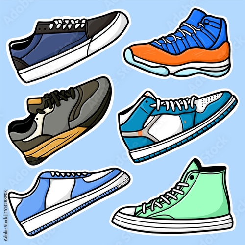 Sticker set Sneaker Cartoon Vector