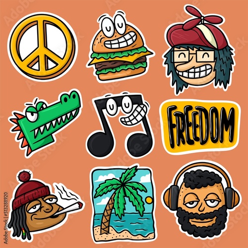 Sticker set Chill Cartoon Vector
