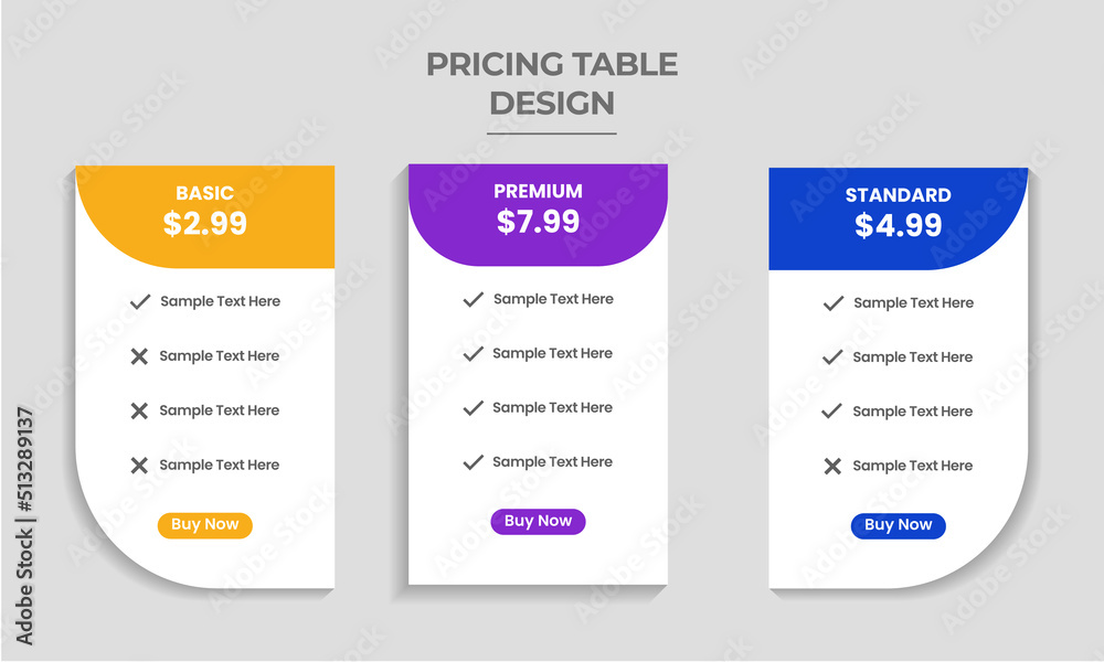 Modern looking pricing table design. Pricing Packages Comparison template vector. Price plan web hosting or service