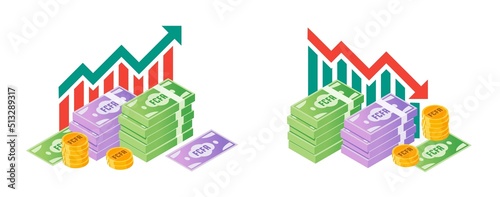 Central African CFA Franc Fluctuation with Money Bundle Illustrations