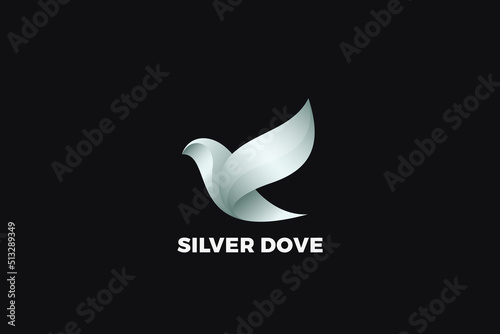 Flying Bird Logo Abstract Luxury Fashion Jewelry  Design vector template 3D style. Dove Pigeon Eagle Wings Logotype concept icon.