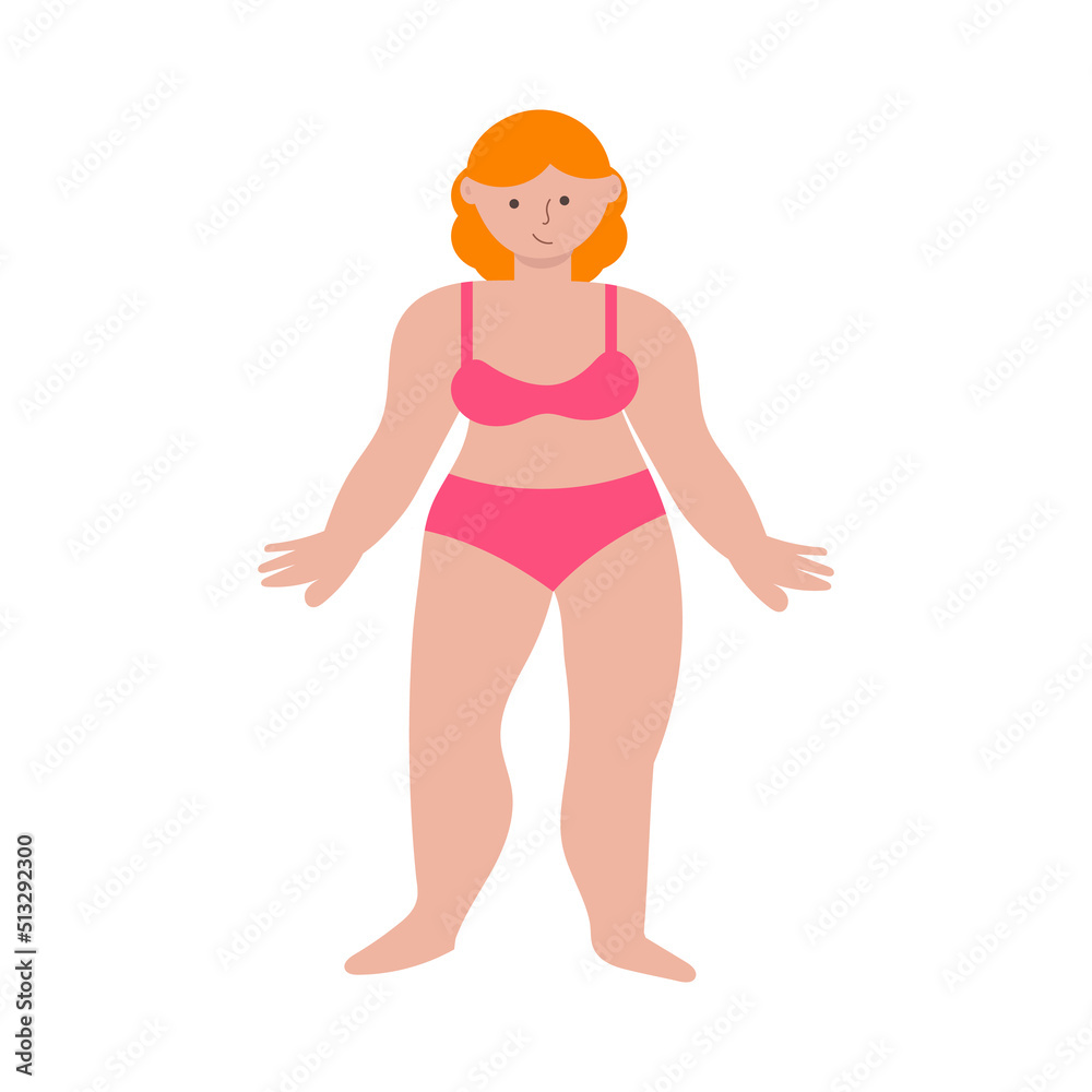 Girl in red full-length swimsuit depicting body positivity Girl in red full-length swimsuit depicting body positivity