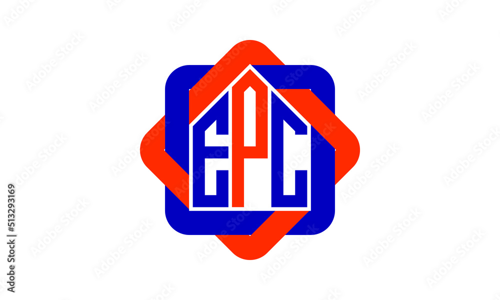 EPC three letter real estate logo with home icon logo design vector