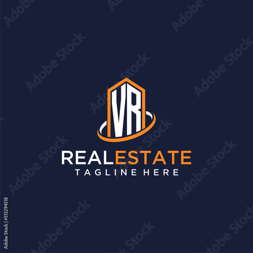 VR initial monogram logo real estate with building style design vector