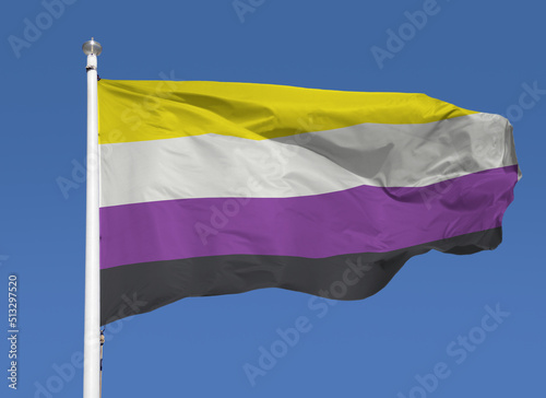 Closeup of a non binary pride flag in the sky photo