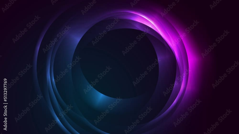 Blue and purple neon glowing glossy circles abstract background. Seamless looping motion design. Video animation Ultra HD 4K 3840x2160