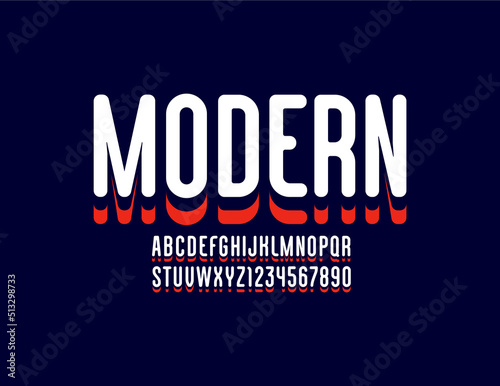 Condensed font, rounded narrow alphabet, modern letters and numbers