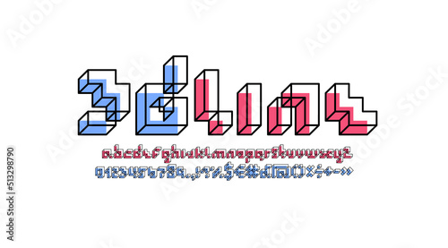 Font made in lines style, 3d alphabet, vector illustration 10EPS