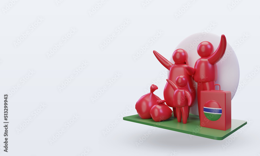 Naklejka premium 3d world refugee day Gambia flag rendering right view