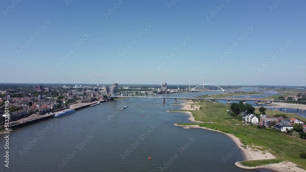 3 Bridges over the river Waal in Nijmegen The Netherlands, Aerial 3 Bridges over the river Waal in Nijmegen The Netherlands, Aerial