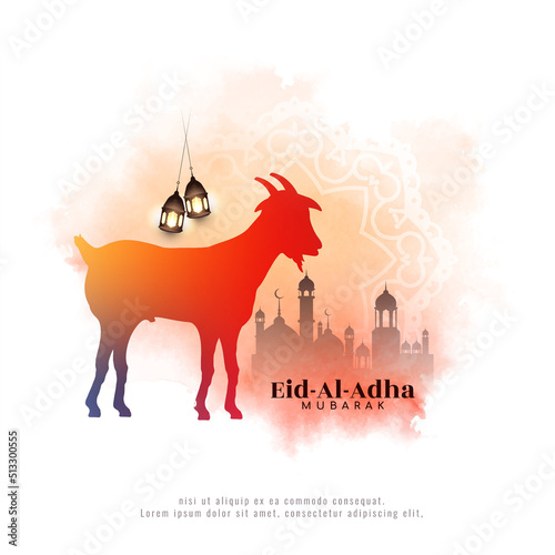 Eid Al Adha mubarak soft watercolor background with mosque