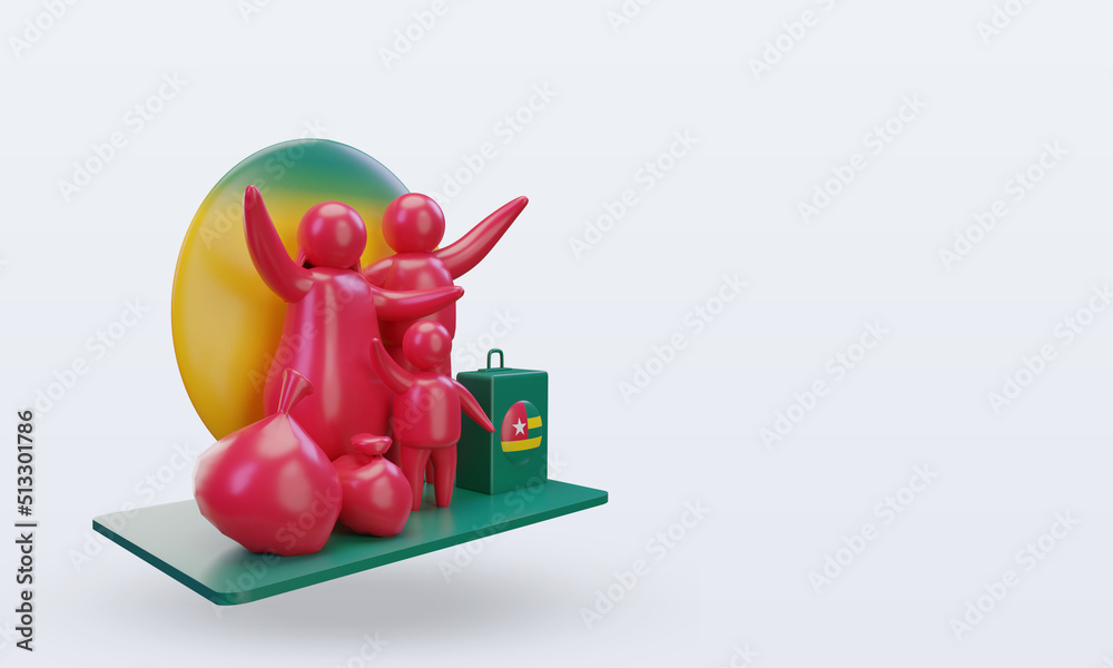 Naklejka premium 3d world refugee day Togo flag rendering left view