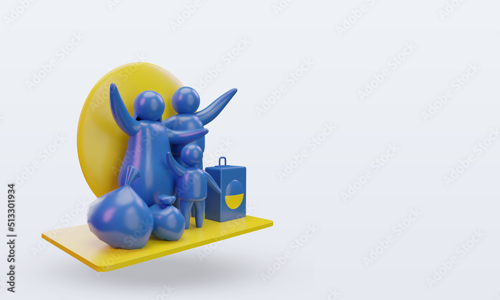 3d world refugee day Ukraine flag rendering left view 3d world refugee day Ukraine flag rendering left view