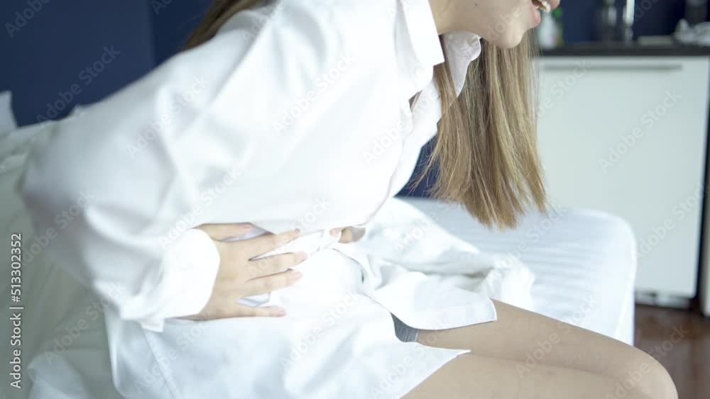 Suddenly of woman have bladder pain and stomach ache sitting on bed in bedroom after wake up feeling so sick and painful.
Suddenly of woman have bladder pain and stomach ache sitting on bed in bedroom after wake up feeling so sick and painful.