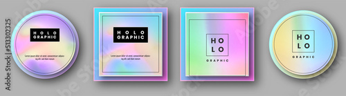 Colorful holographic gradient background design set