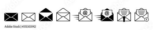 Set with mail vector icons. Mail symbol. Open message on email. Receive web envelope. Send letter for email. New message.