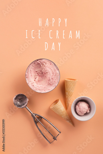 National ice cream day 17 july concept. Homemade yogurt berry ice cream