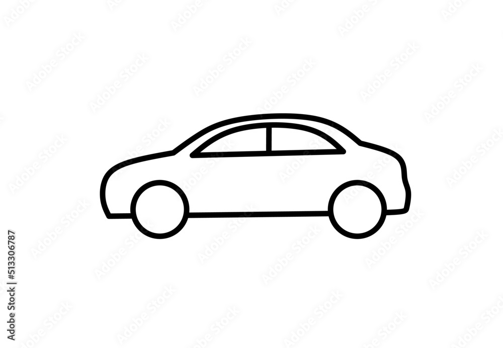 outline side view car icon isolated on white background