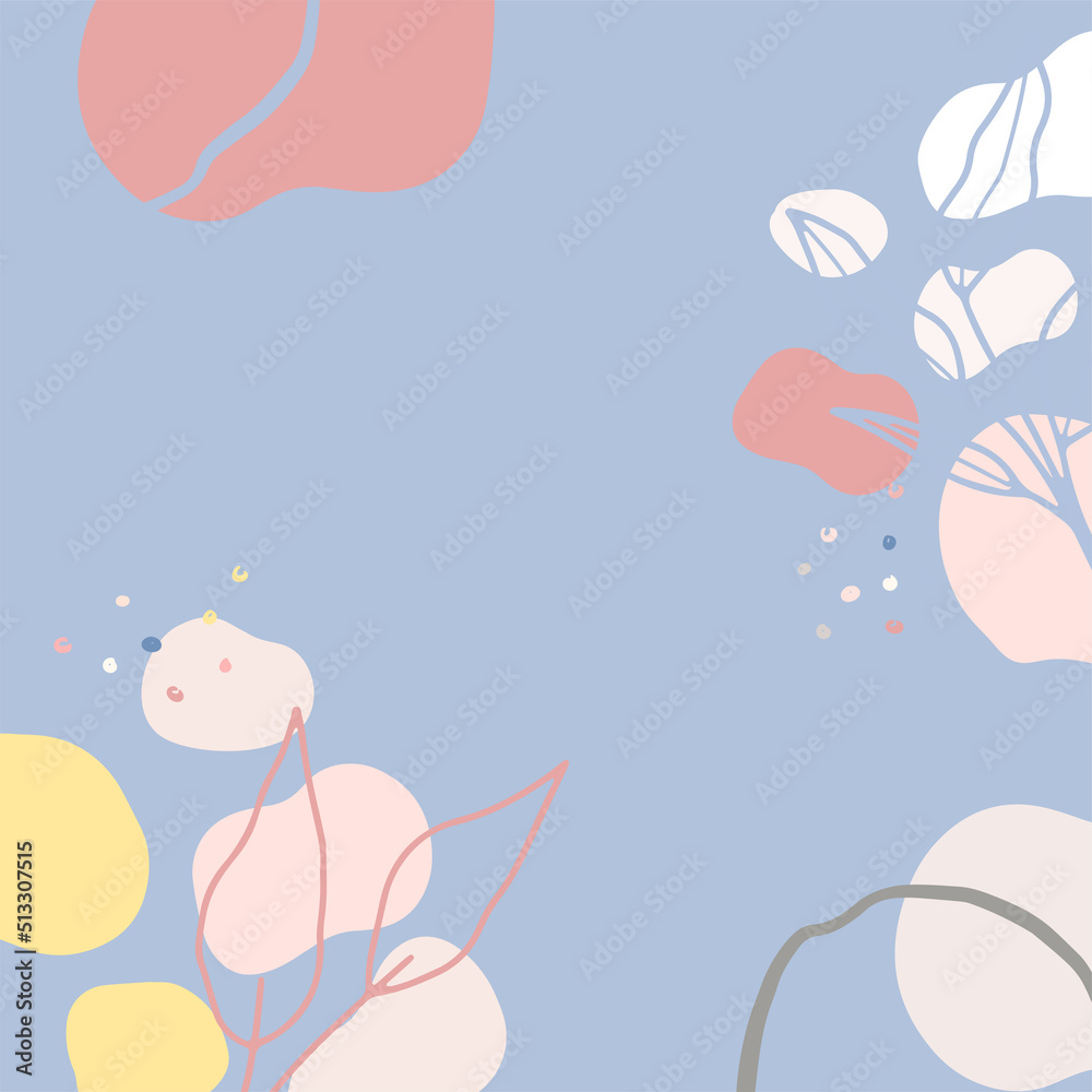 Beautiful pastel social media square banner background template with minimal abstract organic shapes composition in trendy contemporary collage style. Minimal background with Scandinavian color theme