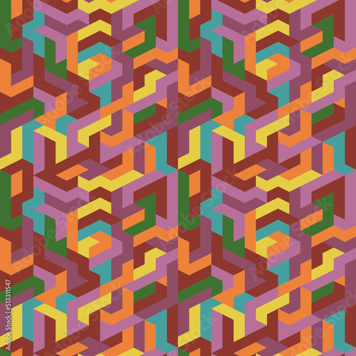 Colored geometric shapes in a seamless pattern. Vector for print and decor, textiles and decoration. The print is stylish for surfaces.