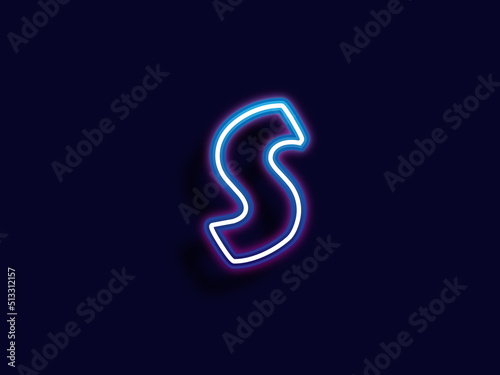 Neon alphabet letter s sign. Blue color style. Vector illustrator