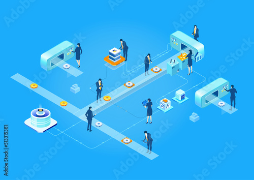 Isometric business concept composition made of many icons. Internet, big data, online support, new start up concept illustration