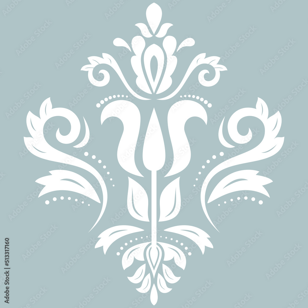 Oriental vector white pattern with arabesques and floral elements. Traditional classic ornament. Vintage pattern with arabesques
