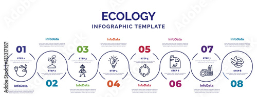 infographic template with icons and 8 options or steps. infographic for ecology concept. included eco plug, electric station, eco light, recycle arrows, biodiesel, recycling factory, eco e icons.