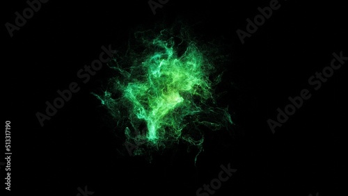 Abstract universe green nebula background. Green futuristic space particles in bright energy structure. Space nebula VFX design element. 3D illustration