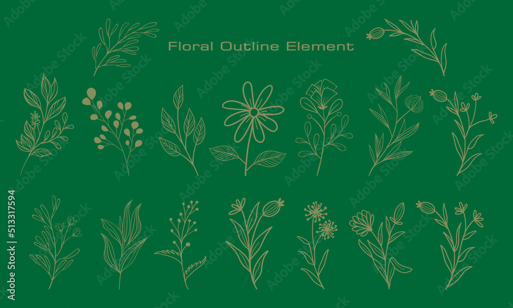 floral outline element set