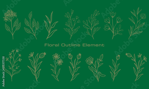floral outline element set