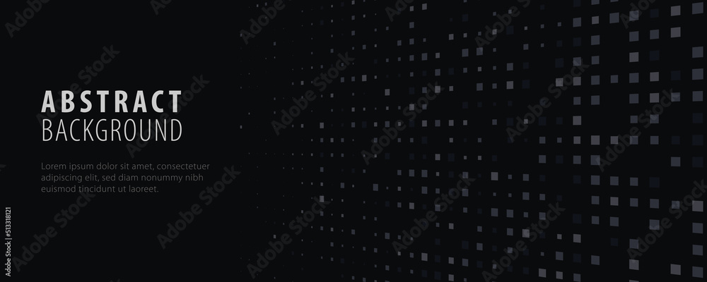 Abstract dark minimal long vector horizontal banner with gray square pattern with copy space for text. Geometric shape elements for presentation design, business, technology, talks, web header Abstract dark minimal long vector horizontal banner with gray square pattern with copy space for text. Geometric shape elements for presentation design, business, technology, talks, web header