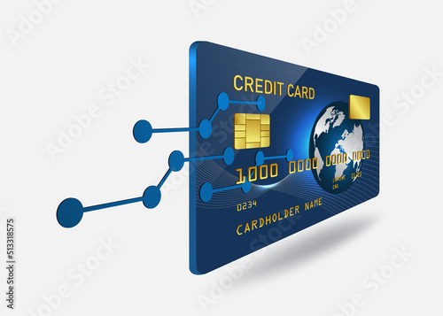 Software and electronic panels come out of blue credit card or ATM card for making advertisements about financial transactions on online platforms,vector 3d isolated on white background for finance