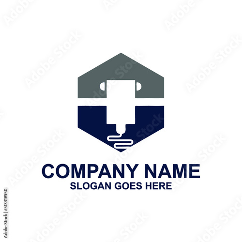 3D Laser Cutting Machine Logo Design Icon Vector Illustration, CNC Laser Machine Head, Laser Engraving Machine