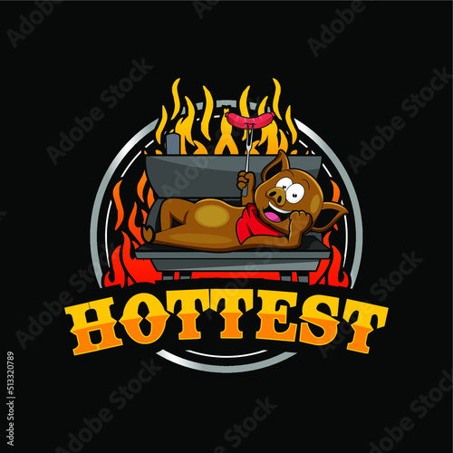 Mascot of pig for bbq in badge logo - Vector