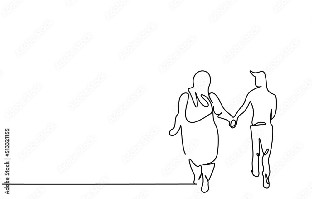 overweight woman and slim fit man couple holding hands walking back view concept