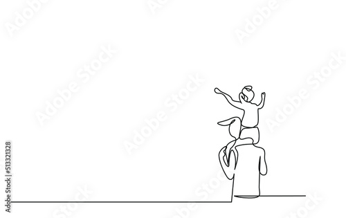 a father holds his daughter on his shoulder and has fun outside