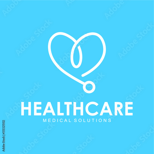 Stethoscope Heart Care Logo, Stethoscope In Heart Shape, Logo Template