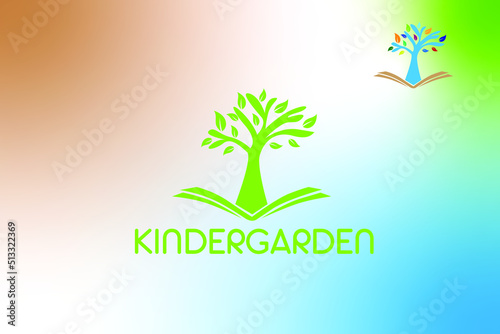 Logo design consisting of a tree leaves and a book. nursery preschool school nature plant logo design