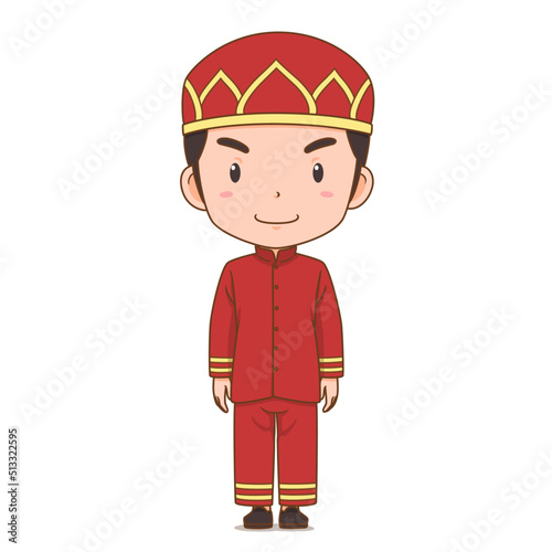 Cartoon character of boy in Thai ancient dress for The Royal Ploughing Ceremony.