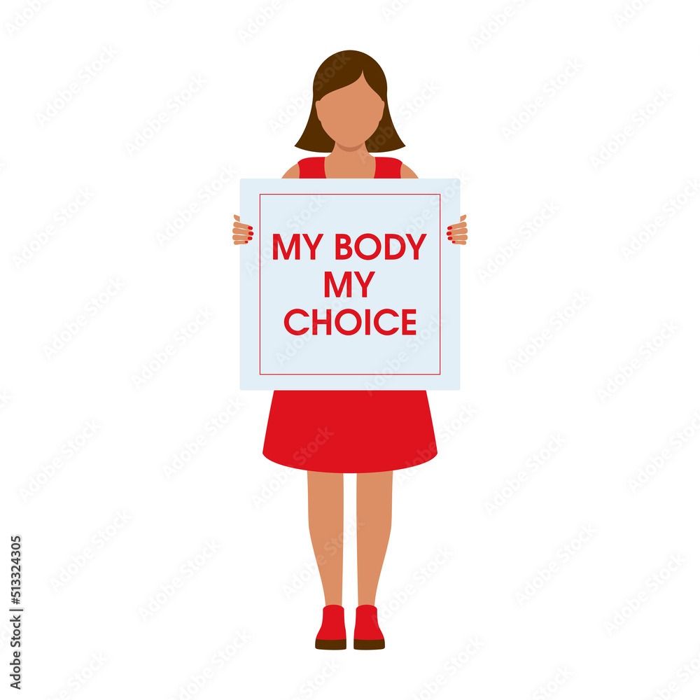 My Body My Choice lettering icon vector. US Abortion Rights Protests. Woman holding a sign symbol vector illustration. Keep abortion legal - obrazy, fototapety, plakaty 