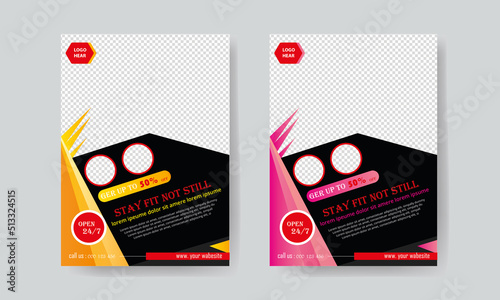 A4 gym flyer template with yellow & pink color variation 