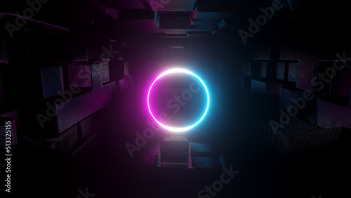 3D rendering neon abstract glowing ring