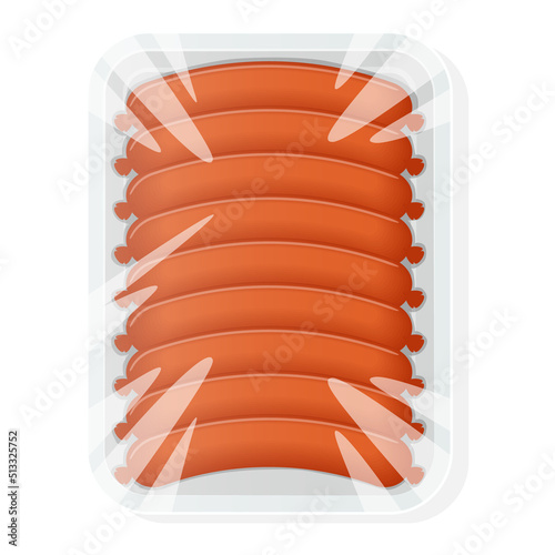 White plastic container for food. Packaging for meat and sausage. Vector illustration