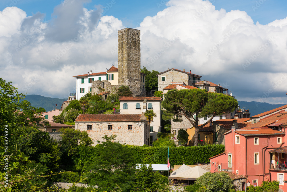 The hilltop town of Vezzano, Italy.