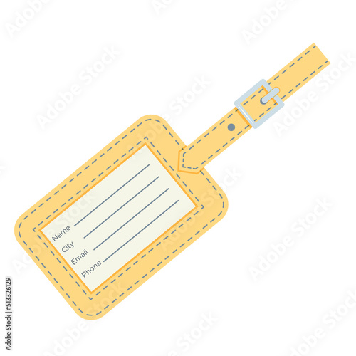 Leather luggage tag. Flat vector illustration.