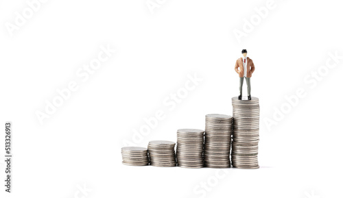 Miniature people : Coins stacked up in layers, Business growth concept.
