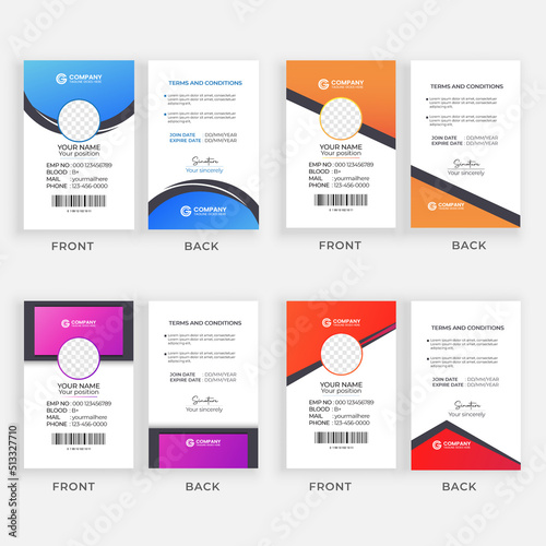 Modern and minimalist layout id card template  4 color variation office employee id card design bundle for your company