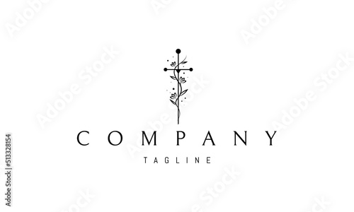 Vector logo on which an abstract image of a sword wraps around a plant.