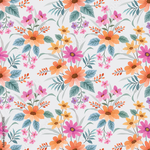 Fototapeta Naklejka Na Ścianę i Meble -  Colorful flowers and leaf design seamless pattern for print  fabric  textile  wallpaper.